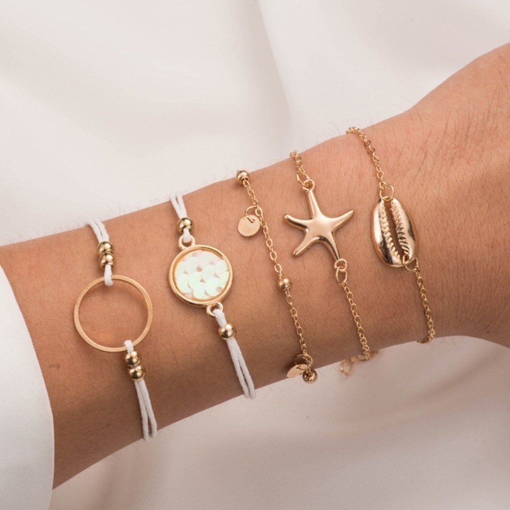 *CASSANDRA* 5-Pc Gold x White Fashion Bracelet Set